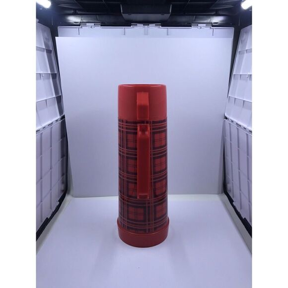Aladdin pint  Thermos Red & Black Plaid Checkered complete plastic - Picture 5 of 11